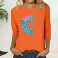 thumbnail image 1 of Orange Womens Blouses Women's Crew Neck Printed Seven Quarter Sleeve Casual T Shirt Top Ladies Tops and Blouses, 1 of 4