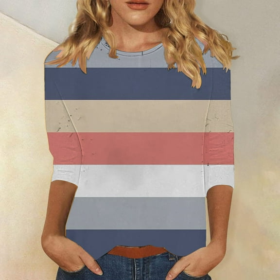 Orange Womens Blouses Women's Spring Round Neck Regular Printed Loose Casual Seven Quarter Sleeve T Shirt Ladies Tops and Blouses