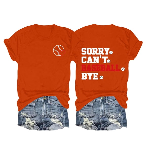 Orange Womens Blouses Women's Spring/summer Baseball Print Loose T Shirt Short Sleeve Top Ladies Tops and Blouses
