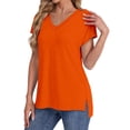 thumbnail image 1 of Orange Womens Blouses Womens Summer Daily Casual V Neck Shirts Short Sleeve Tops Blouses Loose Fit Shirt Ladies Tops and Blouses, 1 of 5