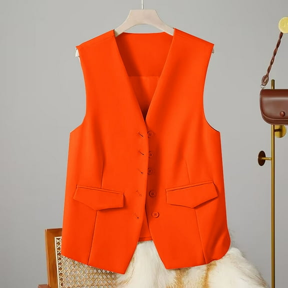 Orange Womens Jacket Women's Autumn and Winter Vest Small Waistcoat Suit Waistcoat Jackets for Women