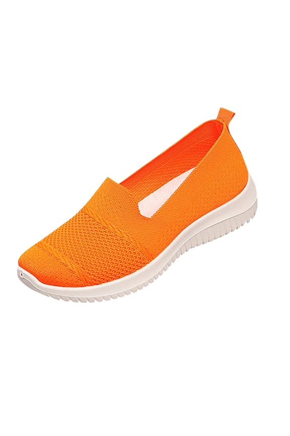 Orange Womens Casual Canvas Shoes Slip On Lightweight Comfortable Soft Soled Wedge Heel Footwear For Spring And Summer Wear Size 40