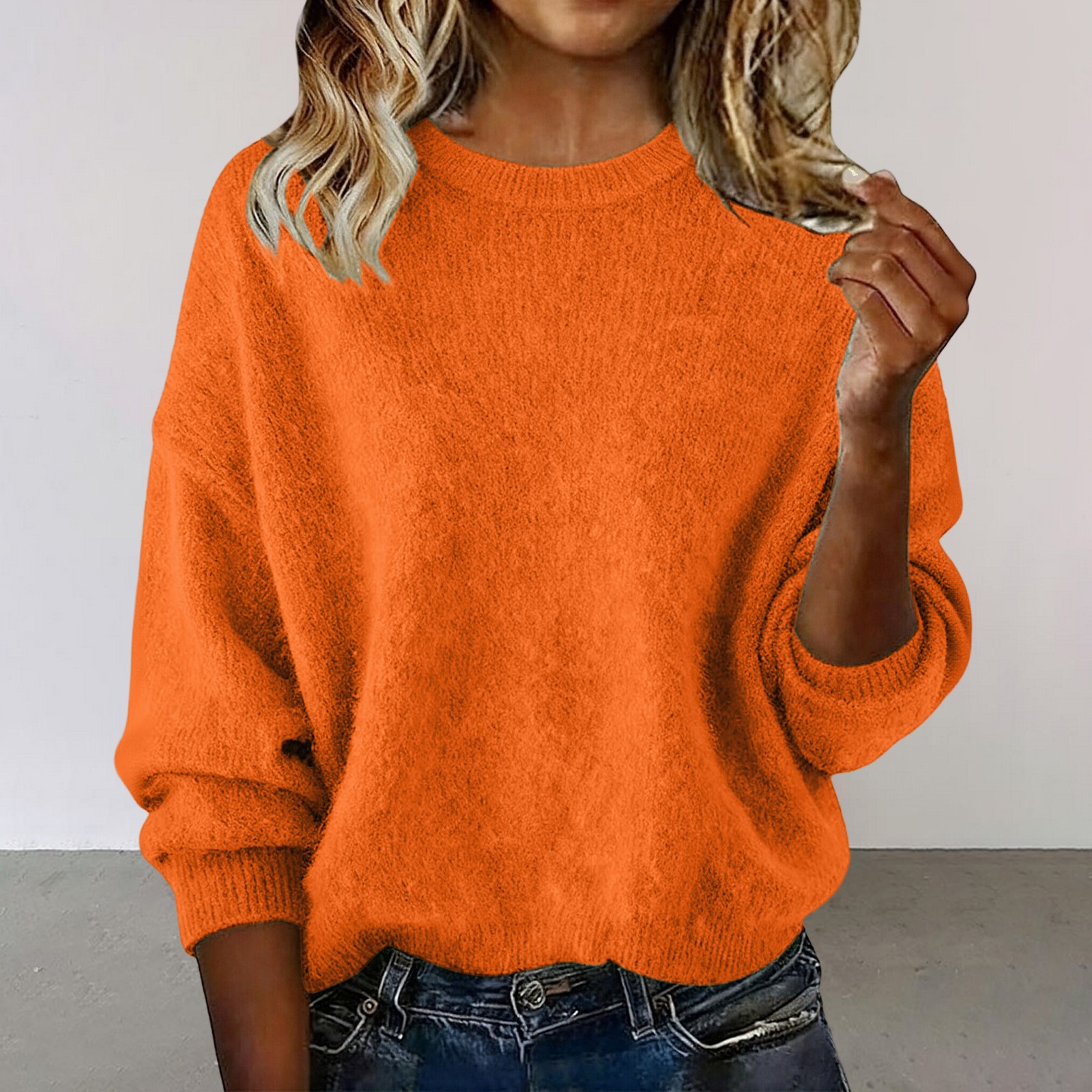 Orange Womens Sweaters Women Hoodie Solid Color Loose Ladies Sweater