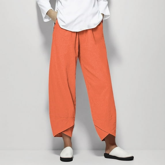 Orange Womens Sweatpants Trousers Cotton Solid Color Daily Woman Casual Pants Women