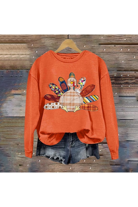 Orange Womens Sweatshirts UNIQUEONE Thanksgiving Sweatshirt Women Turkey Hoodie Going Out Tops for Women