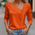 thumbnail image 1 of Orange Womens Tops Asymmetrical Neck Tops for Women Long Sleeve Button Collared V Neck Blouses 2025 Fashion Work Casual Dressy Shirts Going Out Tops for Women, 1 of 5