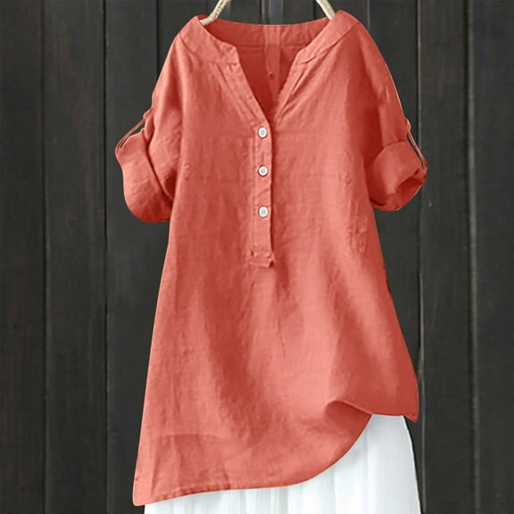 Orange Womens Tops Loose Button Shirt Top Stand Solid Color Sleeve Collar Casual Women's Shirt Women's Shirt Shirts for Women