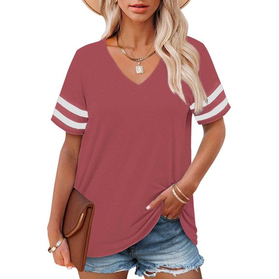 Orange Womens Tops Plus Size V Neck T Shirts Women Short Sleeve Tops Casual Summer Tshirts Loose Fit Tee Shirts for Women
