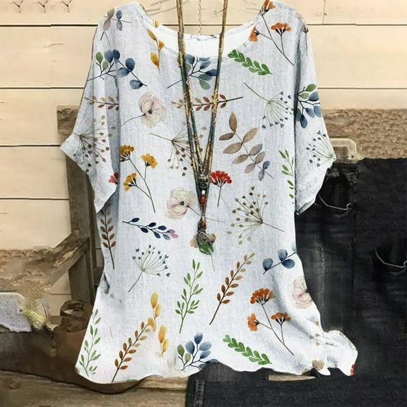 Orange Womens Tops Women's Casual Loose Leaf Butterfly Print Round Neck Top Shirts for Women