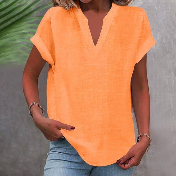 Orange Womens Tops Women's Fashion Casual V Neck Short Sleeve Top T Shirts for Women