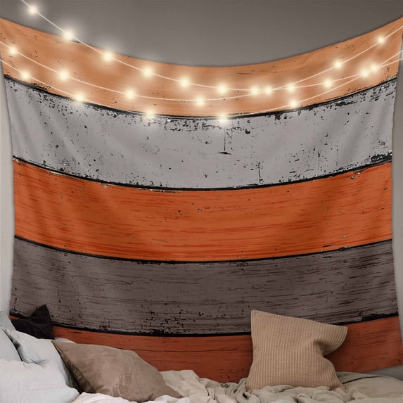 Orange Wooden Large Tapestry for Bedroom Wall Hanging Tapestry,Grey Stripe Gradient Country Rustic Grain Ceiling Backdrop Tapestries Poster Blanket Wall Decor for Teens Room Living Room 86" x 104"