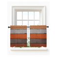 thumbnail image 1 of Orange Wooden Tier Curtains 36 Inch Length,Sheer Curtains for Bedroom Living Room Window Grey Stripe Gradient Country Rustic Grain Small Half Window Kitchen Curtains & Drapes 27.5"x36" 2 Panels, 1 of 6