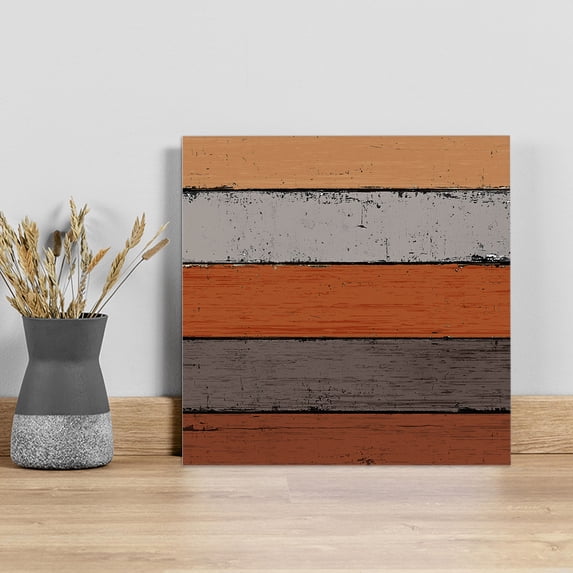 Orange Wooden Wall Art Painting on Canvas, Grey Stripe Gradient Country Rustic Grain Canvas Art Home Prints Wall Art Framed Modern Artwork for Living Room Bedroom Wall Decor 20x20in