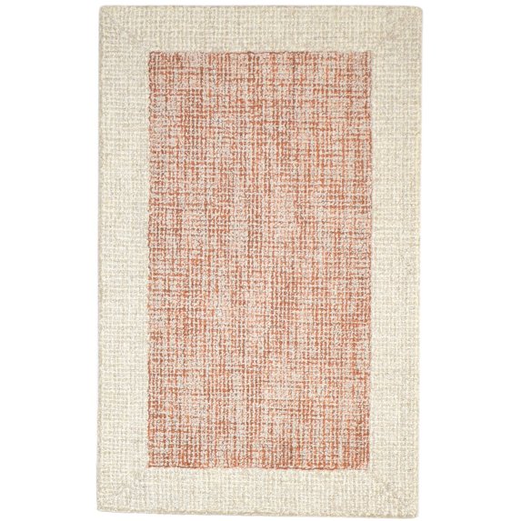 Orange Wool Rug 3X5 Modern Hand Tufted Scandinavian Bordered Room Size Carpet