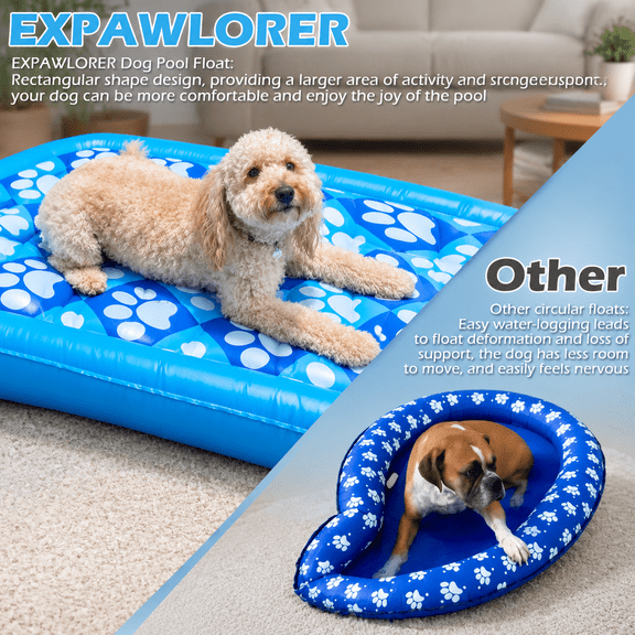 Orange X-Large Inflatable Dog Pool Float Ride On Raft with Paw Design