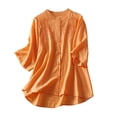 thumbnail image 1 of Orange XL WIZUTIZ Womens Shirts Holiday Saving Cotton Linen Tee Round Neck Loose Fit Sports Short Sleeve Shirts Summer-Beach Solid T-shirt Retro Holiday Beach Blouse Elegant Cotton Blend Ladies Tshir, 1 of 6