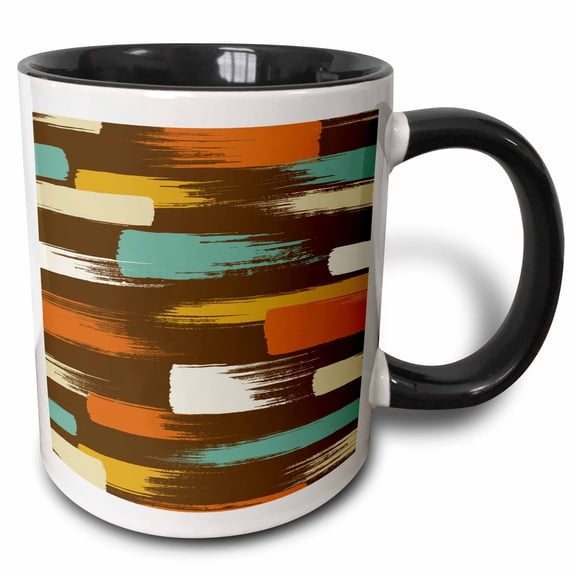 3drose, Orange, Yellow, Aqua, Brown, Vertical Brushes Strokes Abstract Pattern, 11oz Two-tone Black Mug