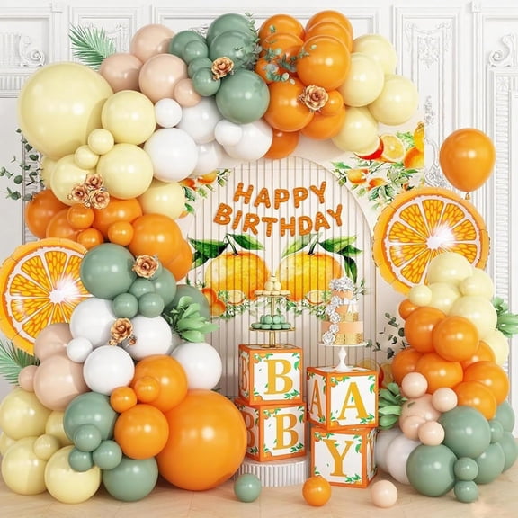 Orange Yellow Balloon Garland Arch,Orange Foil Balloon with Yellow Green Balloons for Cute Baby Shower Summer Birthday Fruit Theme Party Decorations