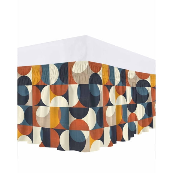 Orange Yellow Black Ruffle Bed Skirt Queen Size Nordic Retro Medieval Adjustable Elastic Dust Bed Skirts Wrap Around Bedskirt Wrinkle Free Easy Fit with 16 Inch Drop