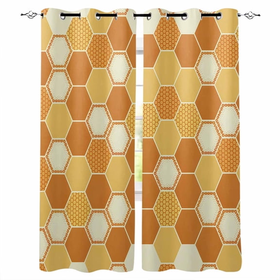 Orange Yellow Blackout Curtains for Bedroom Living Room Darkening Curtains 63 Inches Long Farmhouse Abstract Geometric Hexagon Art Window Curtain 2 Panels Set Window Treatment Grommet Drapes 42"x63"