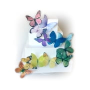 Orange Yellow Blue Green Pink Purple Assorted Rainbow Wafer Paper Butterflies for Decorating Desserts Cupcakes Wedding Cakes Pack of 12