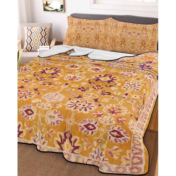 Orange Yellow Boho Full Size Down Alternative Comforter, Lightweight Comforter Quilt Bedding Set with Pillow Shams Vintage Shabby Abstract Geometric Art All Seasons Bed Comforter Duvet Insert 78"x90"