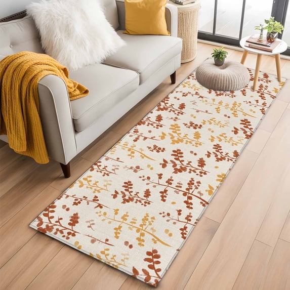 Orange Yellow Botanical 2'x6' Runner Rugs for Hallway Kitchen Bedside Non Slip, Rustic Country Spring Floral Summer Leaf Entryway Rug Runners with Rubber Backing, Long Carpet Runner for Laundry Room