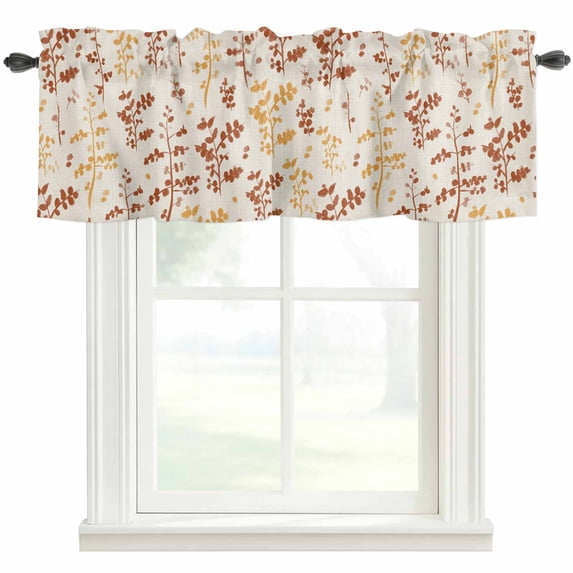 Orange Yellow Botanical Farmhouse Short Window Curtain Valances, Rustic Country Spring Floral Summer Leaf Rod Pocket Kitchen Valances for Living Room Bedroom Bathroom Cafe 54" x 18"