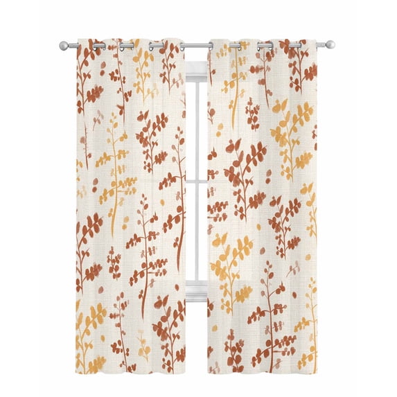 Orange Yellow Botanical Sheer Curtains 84 Inch Length 2 Panels Set for Living Room/Bedroom, Rustic Country Spring Floral Summer Leaf Kitchen Curtains Grommet Curtains Window Treatments 52"x84"x2