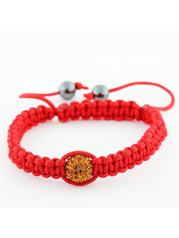 Orange Yellow CZ Red Cord Macrame Beaded Adjustable Bracelet