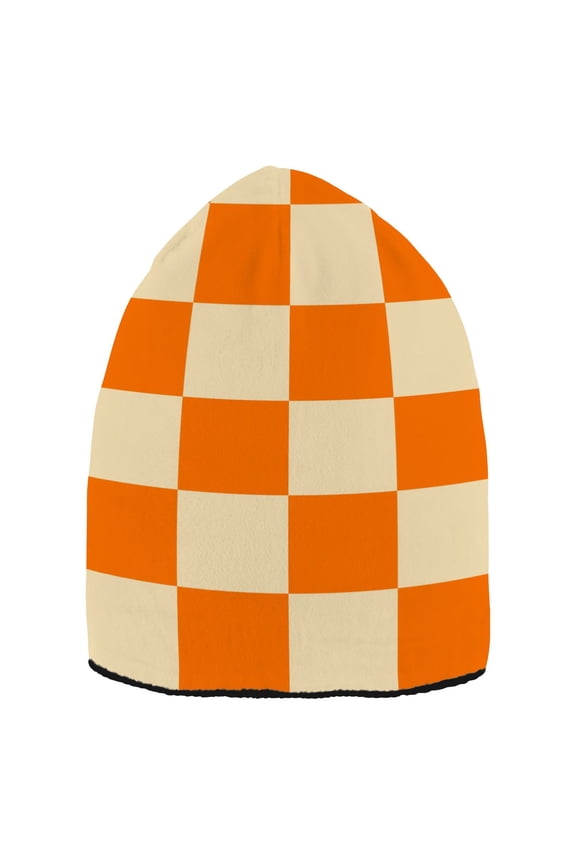 Orange Yellow Checked Beanie Hat Unisex Warm Winter Hat Cap For Women Men Winter Running