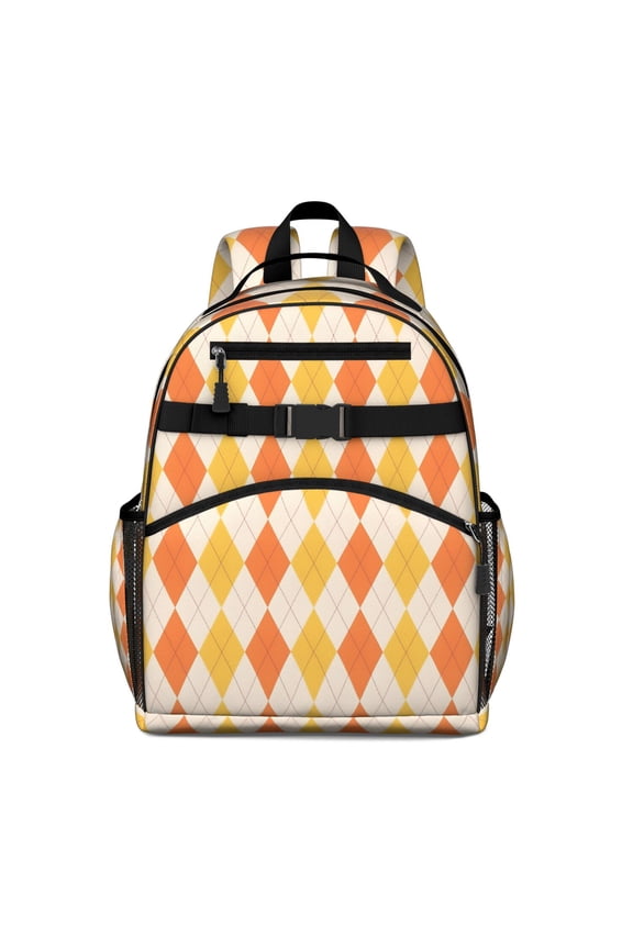 Orange Yellow Checkerboard Checkered Pattern Backpack for School,Cute School Bag,Schoolbag with Adjustable Shoulder Straps & Padded Back,15.25"x11.5"x5.25"