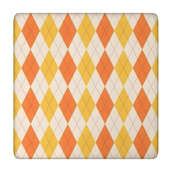 Orange Yellow Checkerboard Checkered Pattern Square Fitted Tablecloth with Elastic Edge,Square Table Cover,Washable Elastic Table Cover for Home Kitchen Party Decor 34"x34"