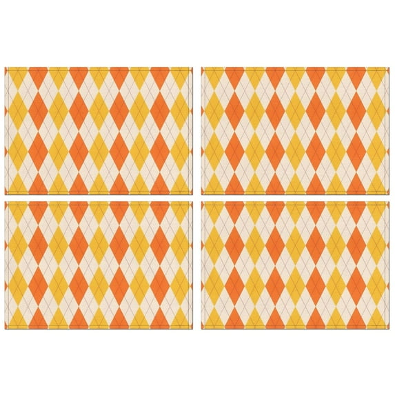 Orange Yellow Checkerboard Checkered Pattern Summer Placemats Table Placemats Set Of 4-Linen Kitchen Washable Placemats Table Mats 11.8"x17.7" Non-Slip Heat Resistant