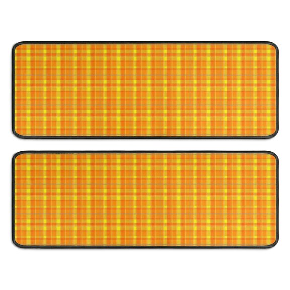 Orange Yellow Checkerboard Orange Pattern Kitchen Rugs Set Of 2, 17"X47" Anti-Fatigue Non-Slip Washable Decorative Mats for Kitchen