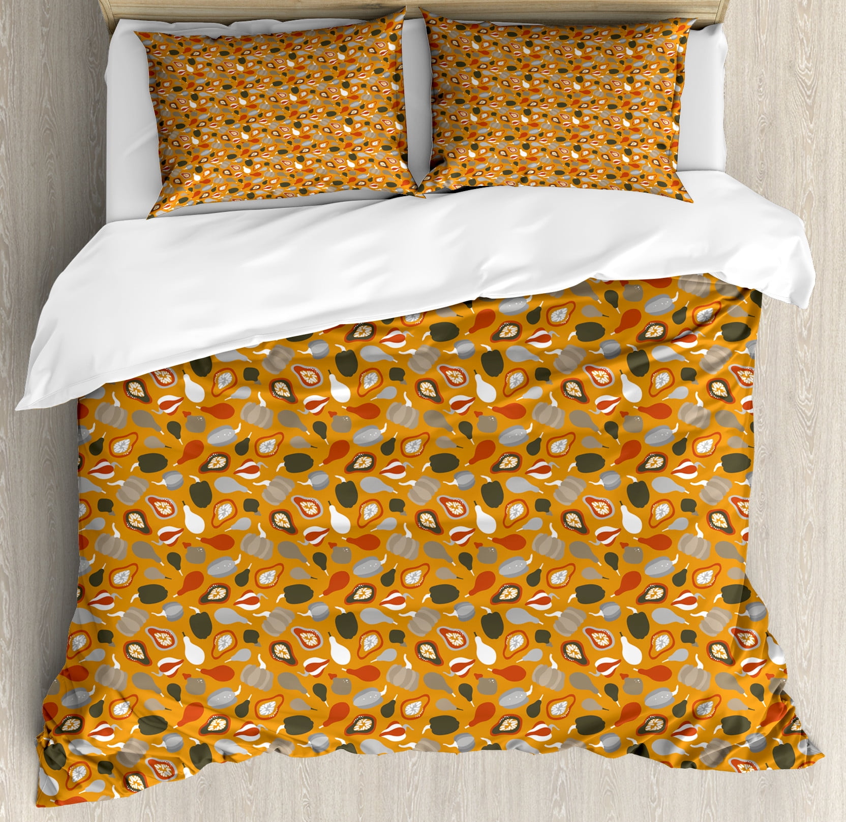 Orange and Yellow Duvet Cover Set, Thanksgiving Themed Pattern of