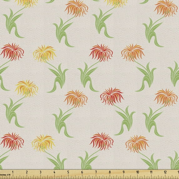 Ambesonne Orange and Yellow Fabric by the Yard Upholstery, Aster Flowers Art, 5 Yards, Pale Eggshell Multicolor