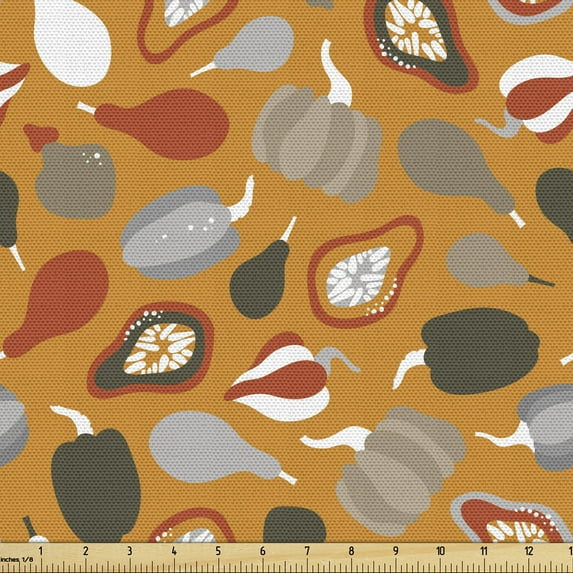 Ambesonne Orange and Yellow Fabric by the Yard Upholstery, Various Pumpkins, 1 Yard, Burnt Orange Multicolor
