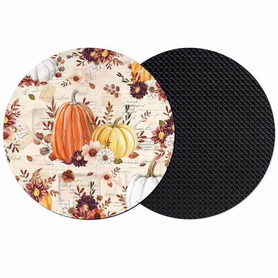 Orange Yellow Fall Coasters Set of 2, Absorbent Coasters for Drinks, Thanksgiving Pumpkins Botanical Vintage Coaster for Desk Coffee Table Protection, Home Decor House Warming Gifts 4"