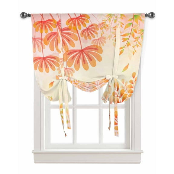 Orange Yellow Fall Tie Up Curtains for Kitchen Bathroom Bedroom Windows 45 Inch Length, Maple Leaf Botanical Thanksgiving Balloon Drape Curtains Shade Rod Pocket Drapery Curtain Panel, 42"x54"