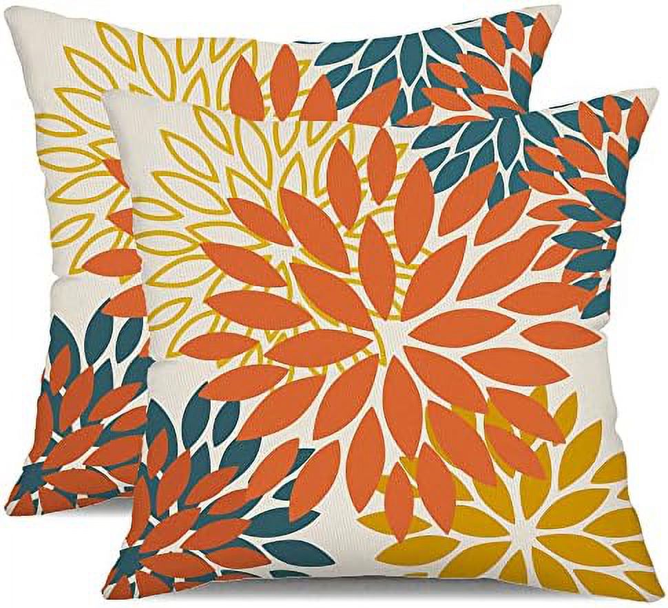 Orange Yellow Flower Pillow Covers 18x18 Inch Set of 2 Fall Throw Pillows Outdoor Waterproof Decor for Living Room Sofa Patio Funiture Garden Floral