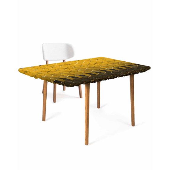 Orange Yellow Geometric Rectangle Tablecloth, Waterproof Elastic Fitted Table Covers for 3 Foot Tables, 24x36inch Decorative Tablecloths for Picnic, Camping, Outdoor, Gradient Black Gold Comb Grid