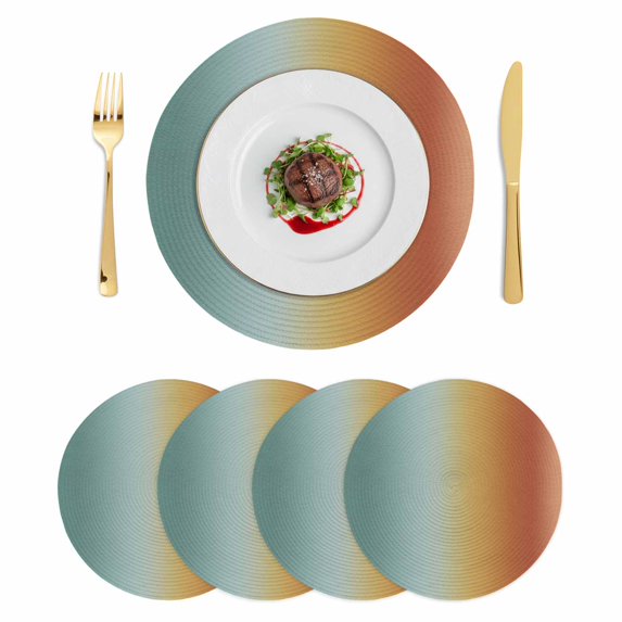 Orange Yellow Green Ombre Round 15 Inch Placemats Set of 4, Modern Art Aesthetics Abstract HeatResistant Non Slip Place Mats for Dining Table, Wipeable Braided Kitchen Table Mats for Housewarming