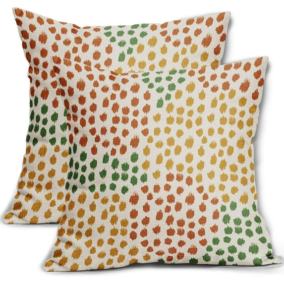 Orange Yellow Green Pillow Covers 18x18 Set of 2 Fall Colored Art Dot Decorative Throw Pillows Trendy Print Outdoor Pillowcase Holiday Seasonal Cushion Cover Linen Pillow Case Decor for Sofa Couch Bed