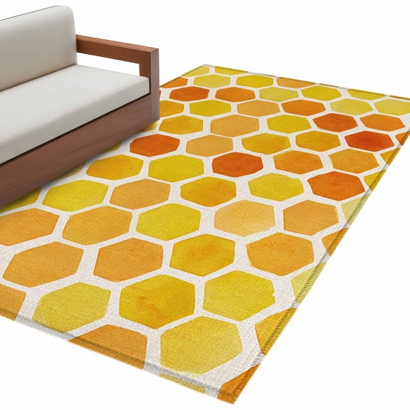 Orange Yellow Hexagon Area Rug 4x6 Washable Rug Non Slip Summer Farmhouse Abstract Geometric Large Area Rug Indoor Carpet for Entryway Bedroom Kitchen Living Room Home Office Dining Room Nursery