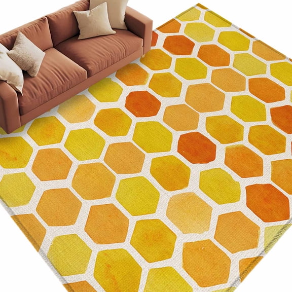 Orange Yellow Hexagon Area Rug 5x8 Washable Rug Non Slip Summer Farmhouse Abstract Geometric Large Area Rug Soft Stainresistant Indoor Carpet for Living Room Bedroom Home Office Dining Room Nursery