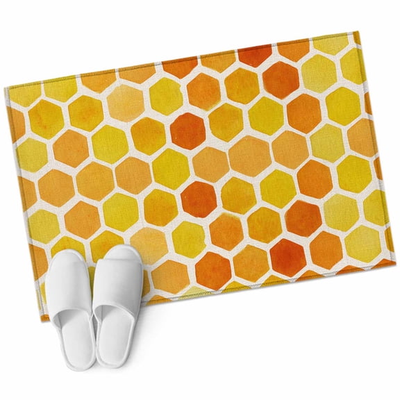 Orange Yellow Hexagon Bathroom Rug Washable 2x3 Entryway Rug Non Slip Summer Farmhouse Abstract Geometric Front Door Mat Low Pile Indoor Doormat Throw Floor Carpet for Kitchen Bedroom Entrance