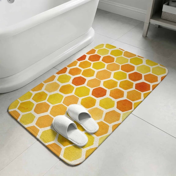 Orange Yellow Hexagon Bathroom Rugs Non Slip Washable Bath Mat Absorbent Front Door Mat Summer Farmhouse Abstract Geometric Indoor Doormat for Kitchen Entryway Shower Decor Accessories 15.7"x23.6"
