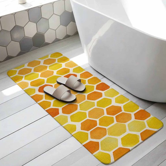 Orange Yellow Hexagon Bathroom Runner Rugs Non Slip Washable Absorbent Narrow Long Bath Mat Summer Farmhouse Abstract Geometric Runner Rugs for Kitchen Hallway Bedroom Laundry Study Room 19.7"x63"