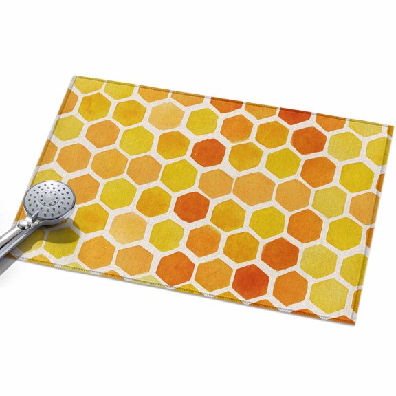 Orange Yellow Hexagon Entryway Rug 2x3ft Washable Non Slip Bathroom Rug Indoor Floor Front Door Mat Summer Farmhouse Abstract Geometric Rectangle Area Rugs Carpet for Kitchen Office Dining Room Home